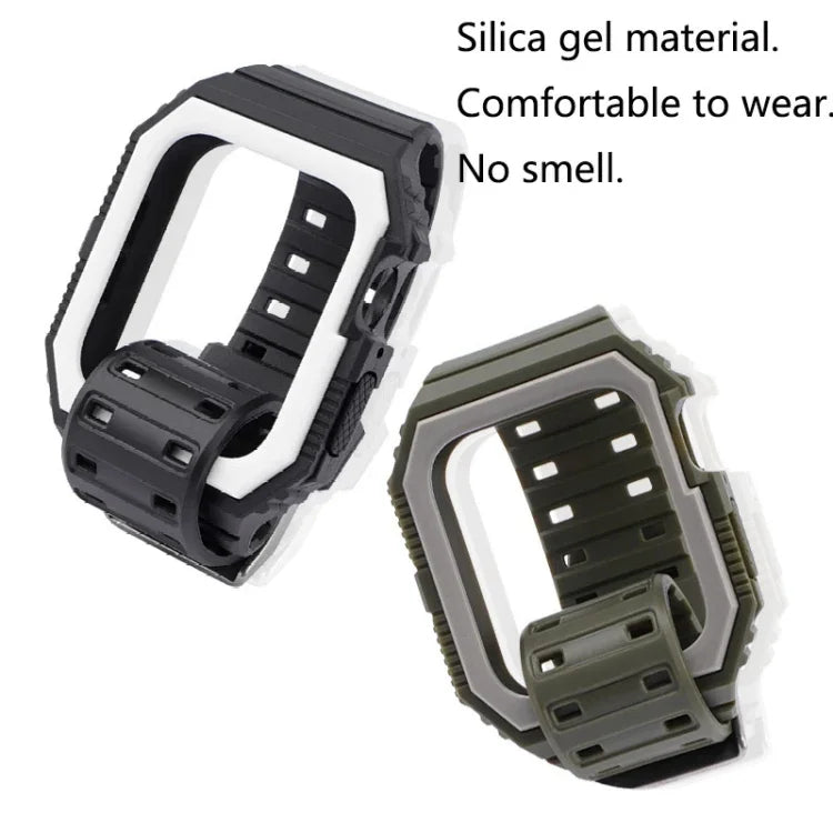 Bracelet en silicone avec boîtier pour Apple Watch Series, 7 41mm / 6&SE&5&4 40mm / 3&2&1 38mm, 7 45mm / 6&SE&5&4 44mm / 3&2&1 42mm