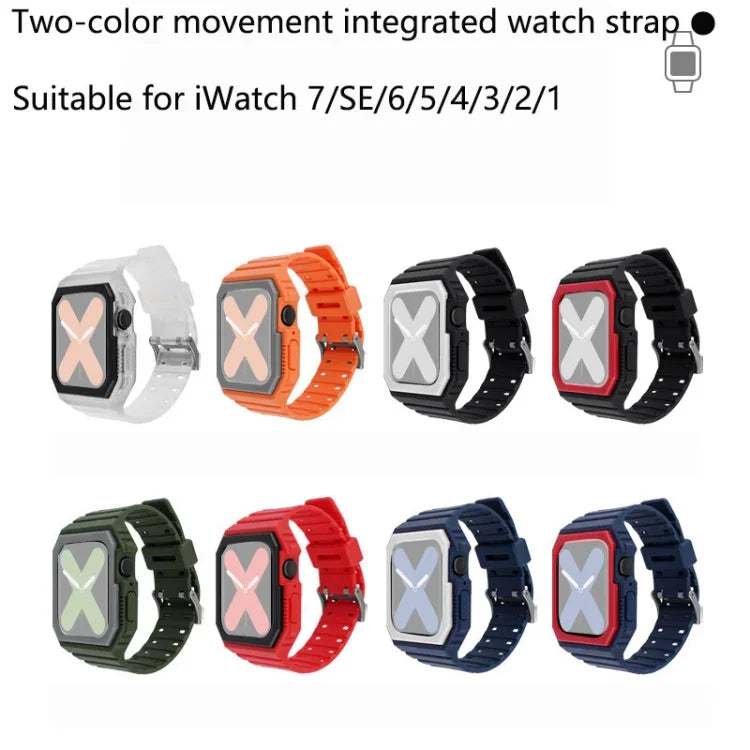 Bracelet en silicone avec boîtier pour Apple Watch Series, 7 41mm / 6&SE&5&4 40mm / 3&2&1 38mm, 7 45mm / 6&SE&5&4 44mm / 3&2&1 42mm