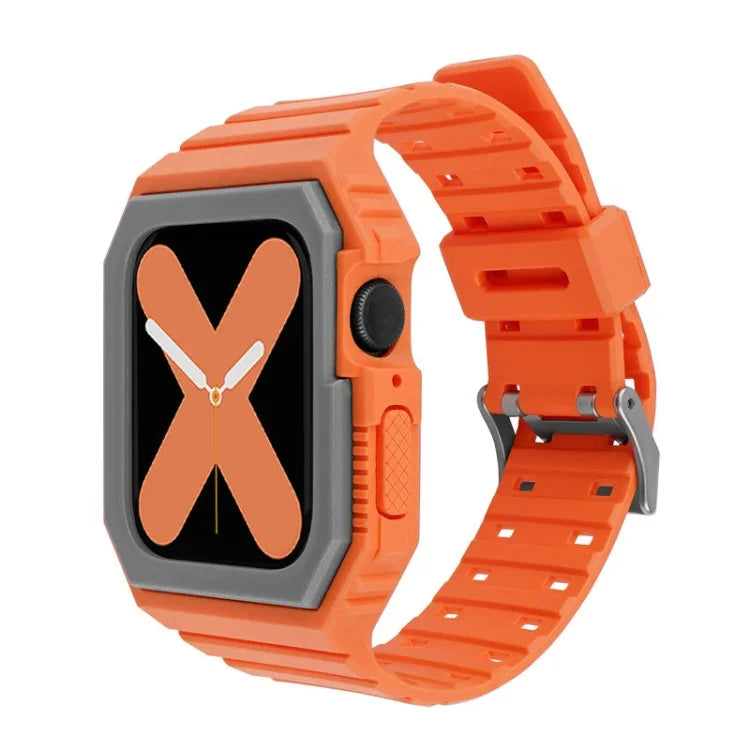 Bracelet en silicone avec boîtier pour Apple Watch Series, 7 41mm / 6&SE&5&4 40mm / 3&2&1 38mm, 7 45mm / 6&SE&5&4 44mm / 3&2&1 42mm
