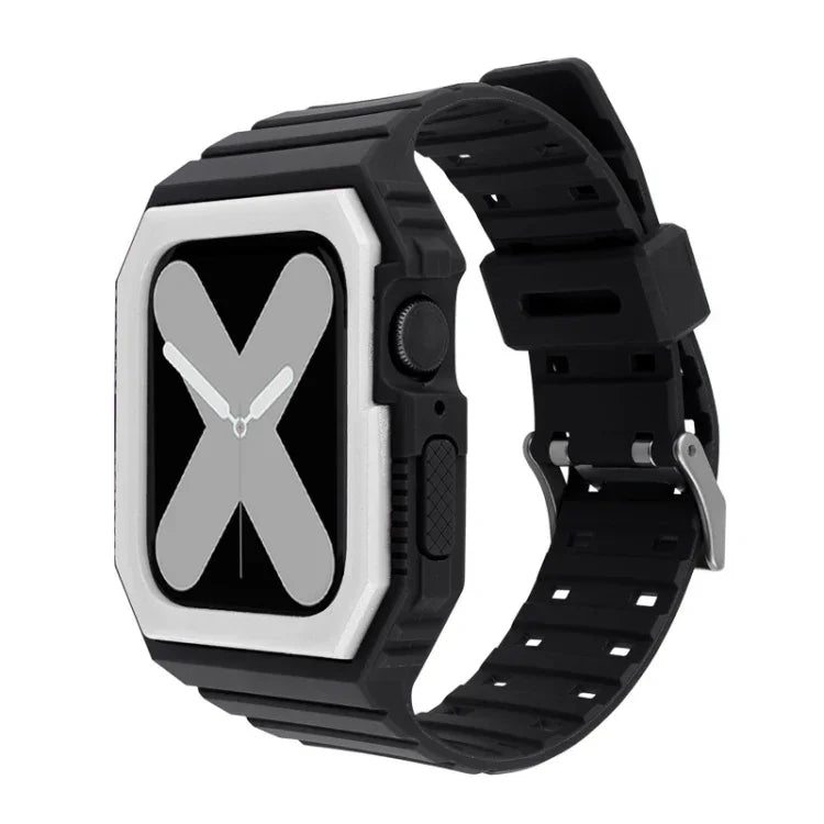 Bracelet en silicone avec boîtier pour Apple Watch Series, 7 41mm / 6&SE&5&4 40mm / 3&2&1 38mm, 7 45mm / 6&SE&5&4 44mm / 3&2&1 42mm