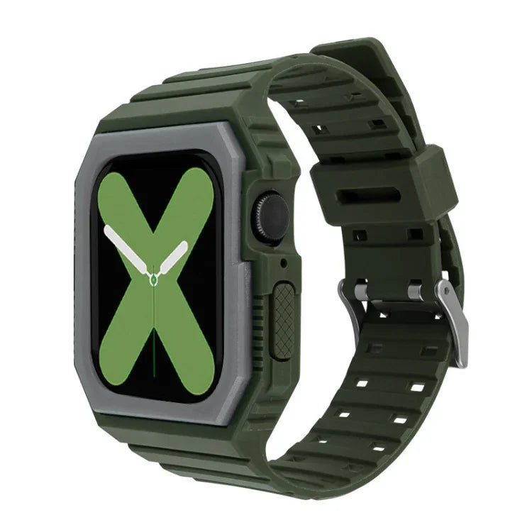 Bracelet en silicone avec boîtier pour Apple Watch Series, 7 41mm / 6&SE&5&4 40mm / 3&2&1 38mm, 7 45mm / 6&SE&5&4 44mm / 3&2&1 42mm