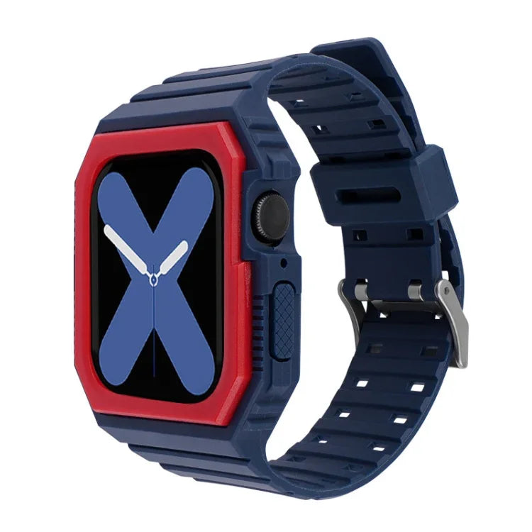 Bracelet en silicone avec boîtier pour Apple Watch Series, 7 41mm / 6&SE&5&4 40mm / 3&2&1 38mm, 7 45mm / 6&SE&5&4 44mm / 3&2&1 42mm