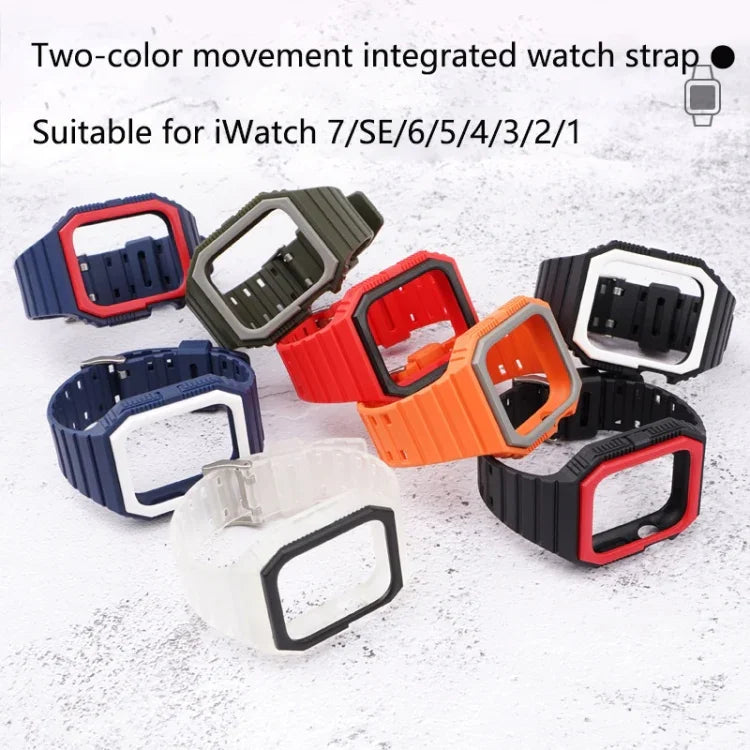 Bracelet en silicone avec boîtier pour Apple Watch Series, 7 41mm / 6&SE&5&4 40mm / 3&2&1 38mm, 7 45mm / 6&SE&5&4 44mm / 3&2&1 42mm