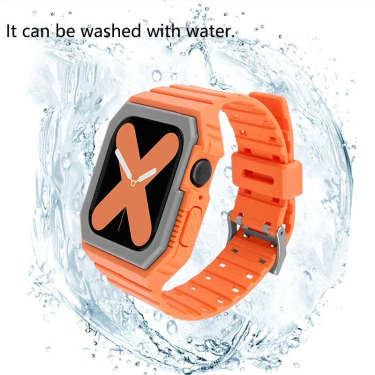 Bracelet en silicone avec boîtier pour Apple Watch Series, 7 41mm / 6&SE&5&4 40mm / 3&2&1 38mm, 7 45mm / 6&SE&5&4 44mm / 3&2&1 42mm
