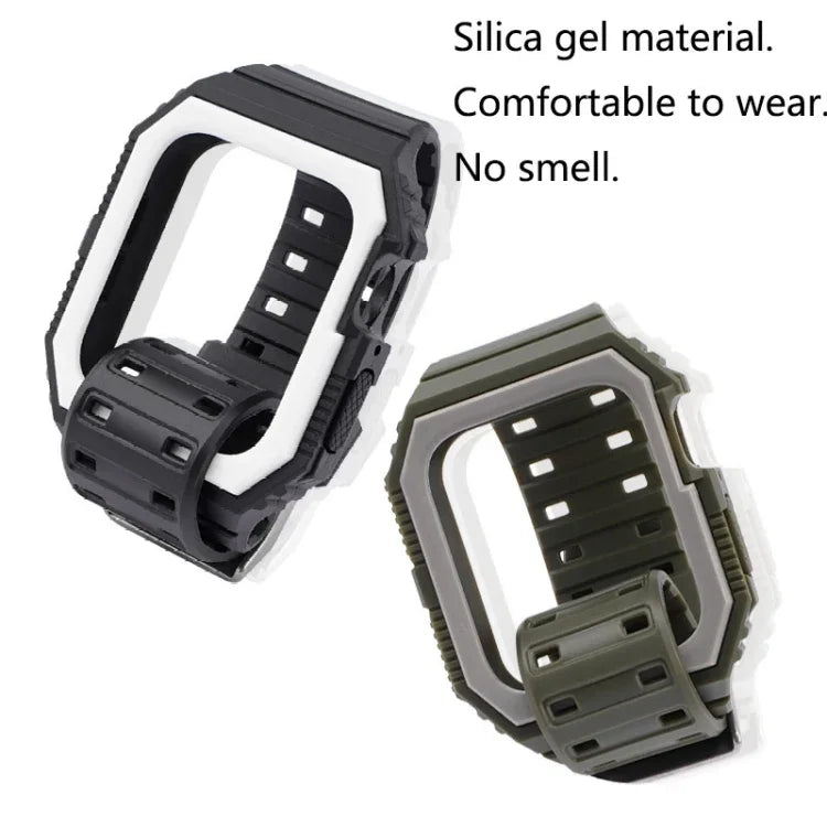 Bracelet en silicone avec boîtier pour Apple Watch Series, 7 41mm / 6&SE&5&4 40mm / 3&2&1 38mm, 7 45mm / 6&SE&5&4 44mm / 3&2&1 42mm