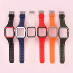Bracelet en silicone avec boîtier pour Apple Watch Series, 7 41mm / 6&SE&5&4 40mm / 3&2&1 38mm, 7 45mm / 6&SE&5&4 44mm / 3&2&1 42mm