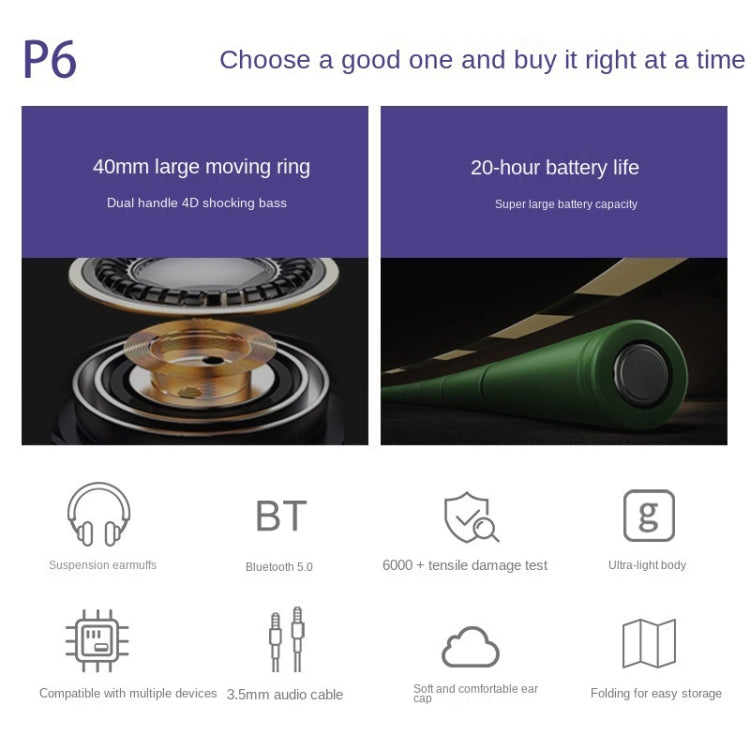 Casque stéréo sans fil Bluetooth 5.1 Fingertime P6 avec microphone