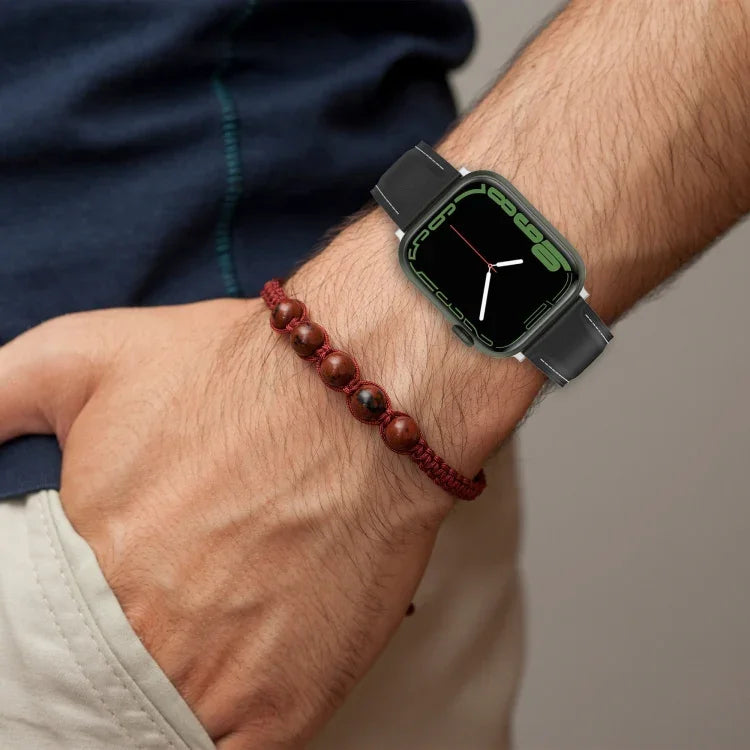 Bracelet de montre en cuir de vachette à couture double couche pour Apple Watch Series, 7 41mm / 6&SE&5&4 40mm / 3&2&1 38mm 20mm, 7 45mm / 6&SE&5&4 44mm / 3&2&1 42mm 22mm, 7 41mm / 6&SE&5&4 40mm / 3&2&1 38mm 22mm, 7 45mm / 6&SE&5&4 44mm / 3&2&1 42mm 20mm