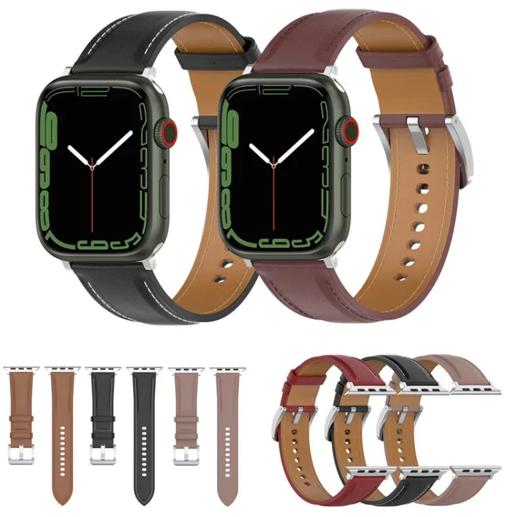 Bracelet de montre en cuir de vachette à couture double couche pour Apple Watch Series, 7 41mm / 6&SE&5&4 40mm / 3&2&1 38mm 20mm, 7 45mm / 6&SE&5&4 44mm / 3&2&1 42mm 22mm, 7 41mm / 6&SE&5&4 40mm / 3&2&1 38mm 22mm, 7 45mm / 6&SE&5&4 44mm / 3&2&1 42mm 20mm