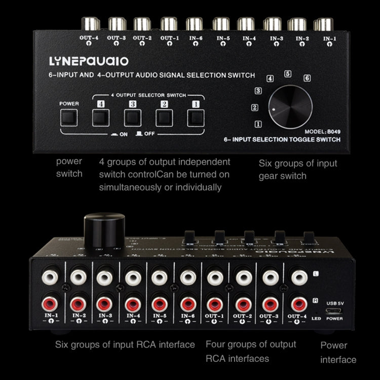 Sélecteur de signal audio RCA 4 entrées 4 sorties Commutateur de distribution Contrôle de l'appareil