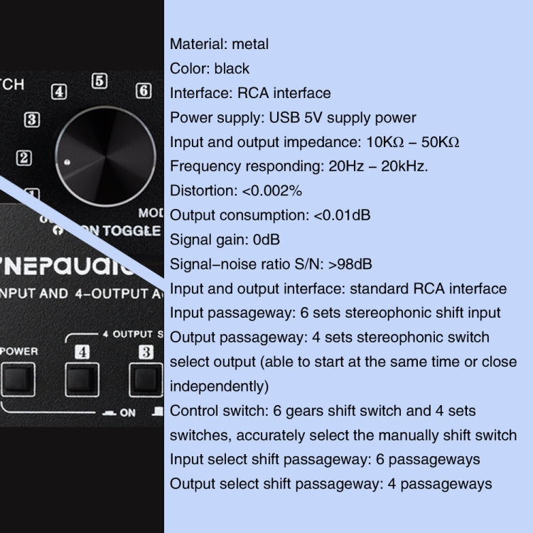 Sélecteur de signal audio RCA 4 entrées 4 sorties Commutateur de distribution Contrôle de l'appareil