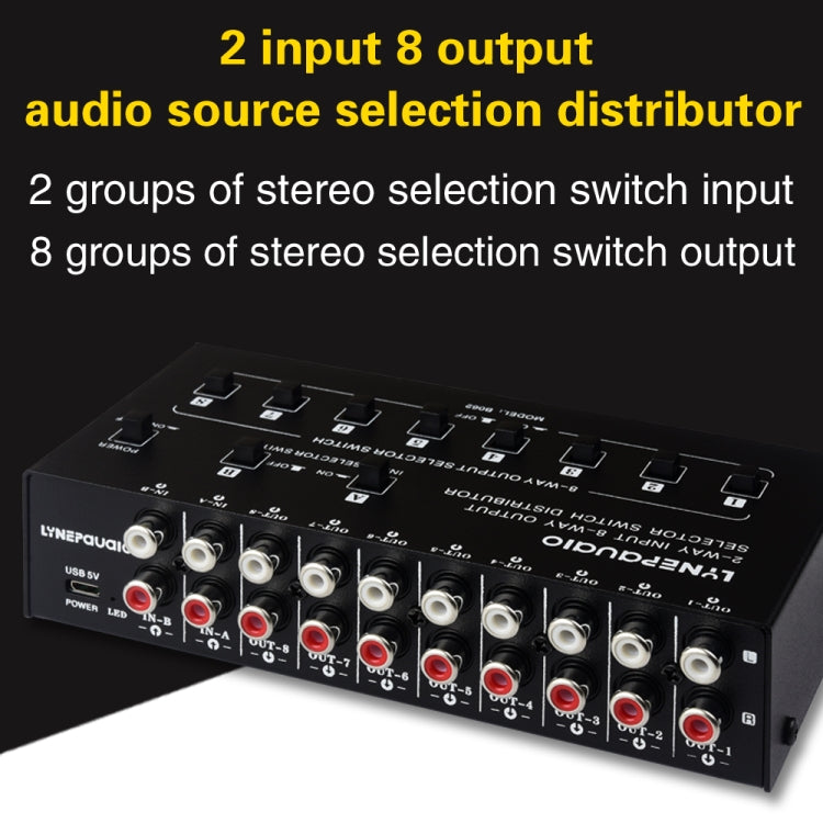 Distributeur sélecteur de signal audio RCA 2 entrées 8 sorties, 2 entrées 8 sorties