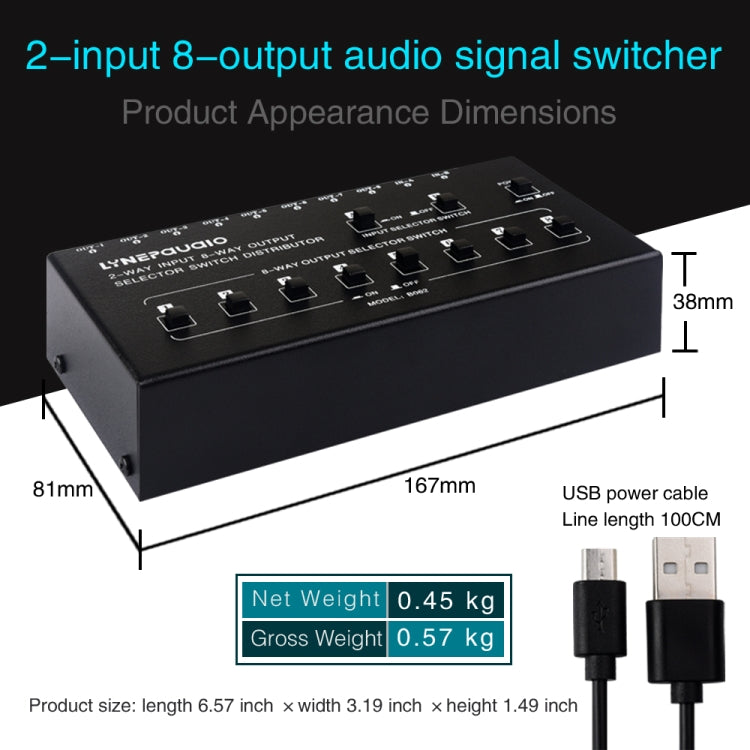 Distributeur sélecteur de signal audio RCA 2 entrées 8 sorties, 2 entrées 8 sorties