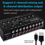Distributeur sélecteur de signal audio RCA 2 entrées 8 sorties, 2 entrées 8 sorties