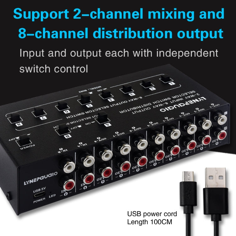Distributeur sélecteur de signal audio RCA 2 entrées 8 sorties, 2 entrées 8 sorties