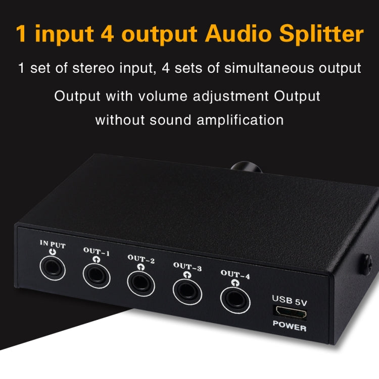 Distributeur de signal audio 1 entrée 4 sorties, sans consommation, sortie interface 3,5 mm, 1 entrée 4 sorties interface 3,5 mm