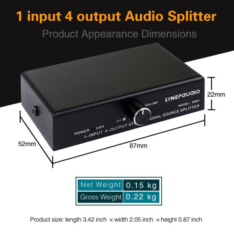 Distributeur de signal audio 1 entrée 4 sorties, sans consommation, sortie interface 3,5 mm, 1 entrée 4 sorties interface 3,5 mm