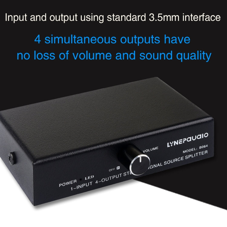 Distributeur de signal audio 1 entrée 4 sorties, sans consommation, sortie interface 3,5 mm, 1 entrée 4 sorties interface 3,5 mm