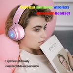 BT06C+ Casque Bluetooth sans fil pour enfants, mignon, monté sur la tête, avec microphone et lumière LED