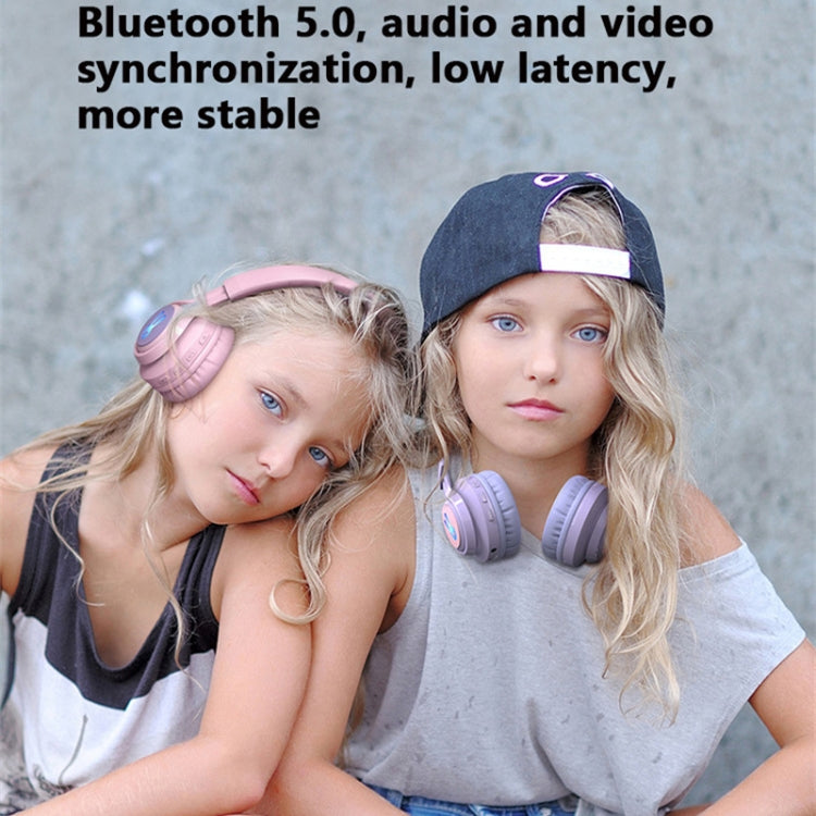 BT06C+ Casque Bluetooth sans fil pour enfants, mignon, monté sur la tête, avec microphone et lumière LED