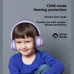 BT06C+ Casque Bluetooth sans fil pour enfants, mignon, monté sur la tête, avec microphone et lumière LED