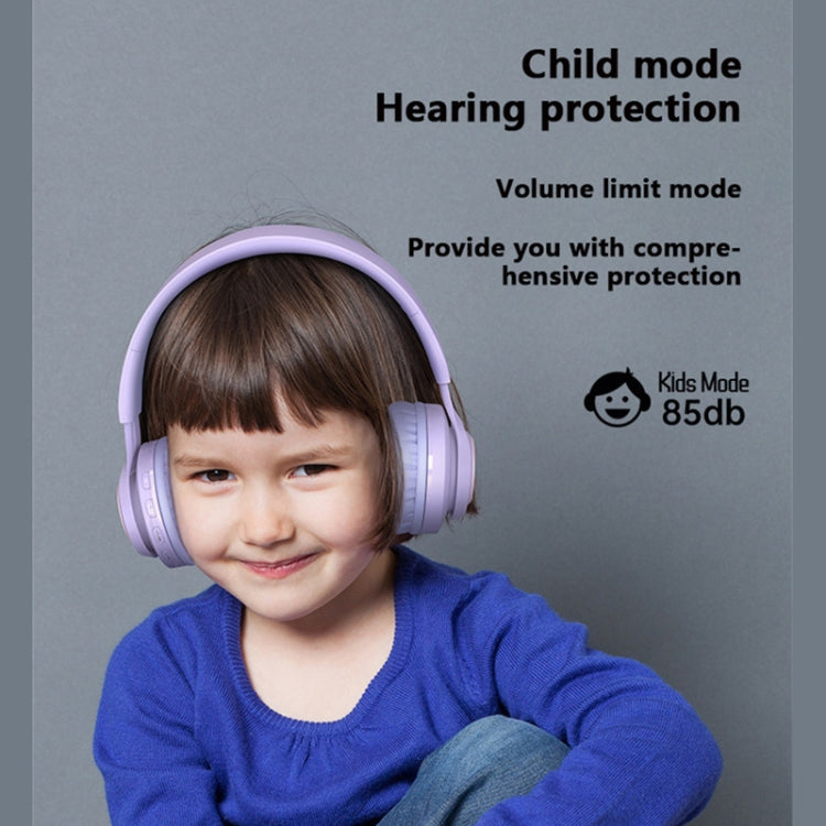 BT06C+ Casque Bluetooth sans fil pour enfants, mignon, monté sur la tête, avec microphone et lumière LED