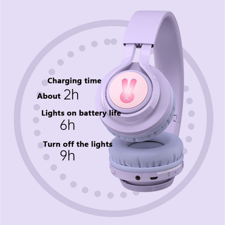 BT06C+ Casque Bluetooth sans fil pour enfants, mignon, monté sur la tête, avec microphone et lumière LED