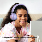 BT06C+ Casque Bluetooth sans fil pour enfants, mignon, monté sur la tête, avec microphone et lumière LED