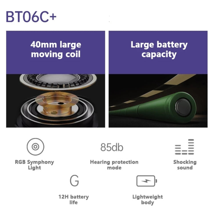 BT06C+ Casque Bluetooth sans fil pour enfants, mignon, monté sur la tête, avec microphone et lumière LED