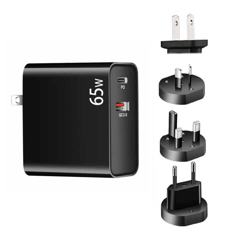 Adaptateur de charge pour ordinateur portable USB PD-65W USB-C / Type-C + QC3.0, prise AU / prise US / prise EU / prise UK