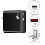 Adaptateur de charge pour ordinateur portable USB PD-65W USB-C / Type-C + QC3.0, prise AU / prise US / prise EU / prise UK