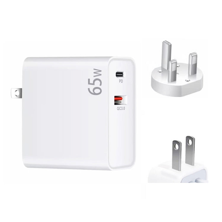 Adaptateur de charge pour ordinateur portable USB PD-65W USB-C / Type-C + QC3.0, prise RU / prise US, prise RU / prise US