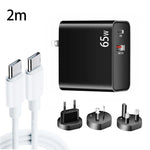 Adaptateur de charge pour ordinateur portable USB-C/Type-C PD-65W + USB QC3.0 + ensemble de câbles de données USB-C/Type-C vers USB-C/Type-C de 2m, prise UE/prise AU/prise US/prise UK, câble USB-C/Type-C, prise UE/prise AU/prise US/prise UK