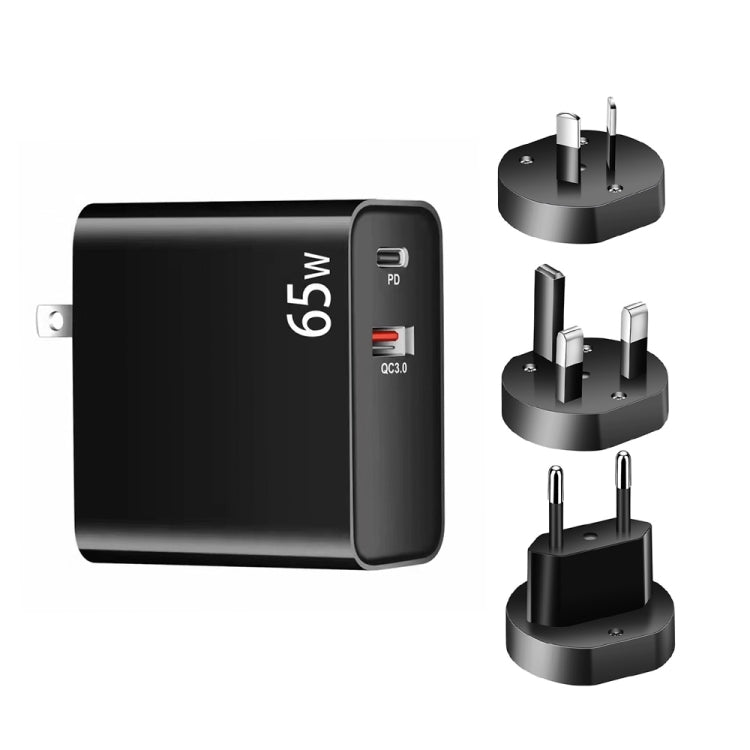 Adaptateur de charge pour ordinateur portable USB-C/Type-C PD-65W + USB QC3.0 + ensemble de câbles de données USB-C/Type-C vers USB-C/Type-C de 2m, prise UE/prise AU/prise US/prise UK, câble USB-C/Type-C, prise UE/prise AU/prise US/prise UK