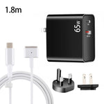 Adaptateur de charge pour ordinateur portable USB-C/Type-C PD-65W + USB QC3.0 + câble de données USB-C/Type-C vers MagSafe 2/tête en T de 1,8 m, prise britannique/prise américaine, câble MagSafe 2/tête en T, prise britannique/prise américaine
