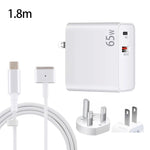Adaptateur de charge pour ordinateur portable USB-C/Type-C PD-65W + USB QC3.0 + câble de données USB-C/Type-C vers MagSafe 2/tête en T de 1,8 m, prise britannique/prise américaine, câble MagSafe 2/tête en T, prise britannique/prise américaine