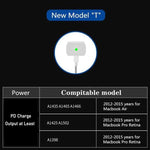 Adaptateur de charge pour ordinateur portable USB-C/Type-C PD-65W + USB QC3.0 + câble de données USB-C/Type-C vers MagSafe 2/tête en T de 1,8 m, prise britannique/prise américaine, câble MagSafe 2/tête en T, prise britannique/prise américaine