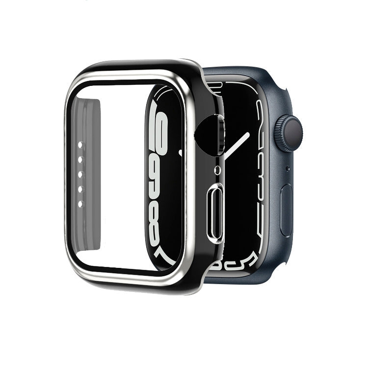 Boîtier de montre en PC bicolore galvanisé avec film trempé, pour Apple Watch Series 9 / 8 / 7 45 mm, pour Apple Watch Series 6/5/4/SE 44 mm