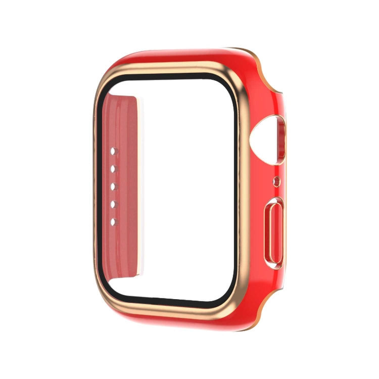 Boîtier de montre en PC bicolore galvanisé avec film trempé, pour Apple Watch Series 9 / 8 / 7 45 mm, pour Apple Watch Series 6/5/4/SE 44 mm