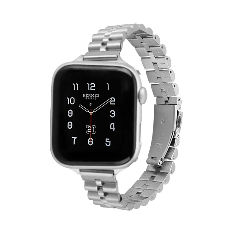 Bracelet de montre en métal demi-rond à trois perles pour Apple Watch Series, 7 45 mm / 6&SE&5&4 44 mm / 3&2&1 42 mm, 7 41 mm / 6&SE&5&4 40 mm / 3&2&1 38 mm