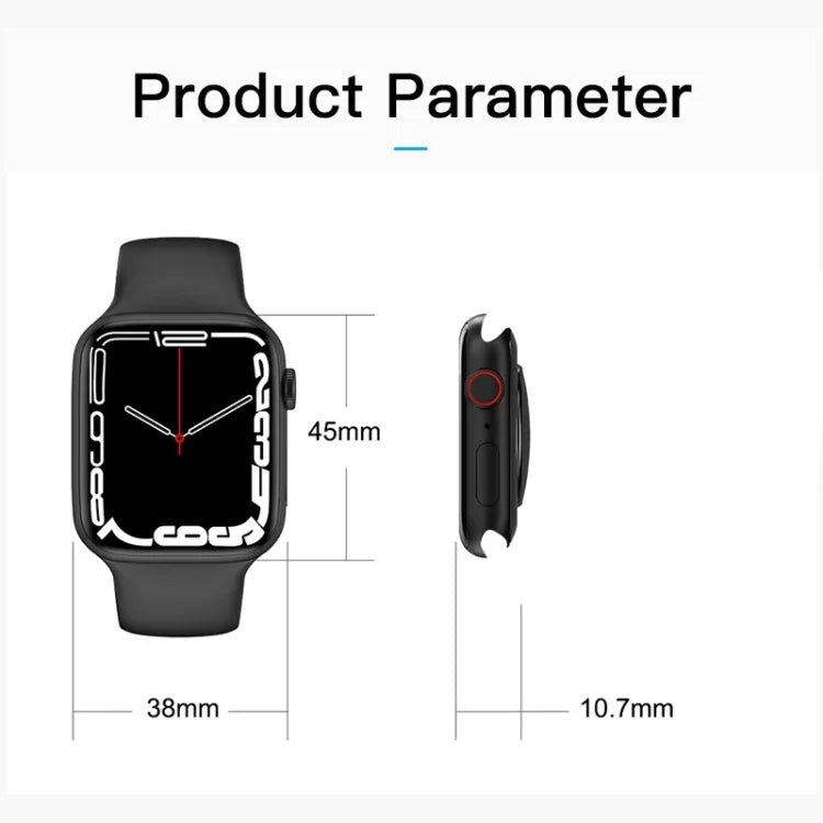Montre connectée CT7 avec écran couleur de 1,7 pouce, compatible avec la surveillance de la fréquence cardiaque et de la pression artérielle.