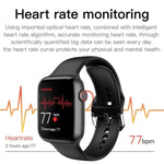 Montre connectée T500 Plus avec écran couleur de 1,54 pouce, compatible avec la surveillance de la fréquence cardiaque et de la pression artérielle.