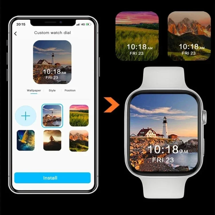 Montre connectée T500 Plus avec écran couleur de 1,54 pouce, compatible avec la surveillance de la fréquence cardiaque et de la pression artérielle.