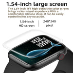 Montre connectée T500 Plus avec écran couleur de 1,44 pouce, compatible avec la surveillance de la fréquence cardiaque et de la pression artérielle.