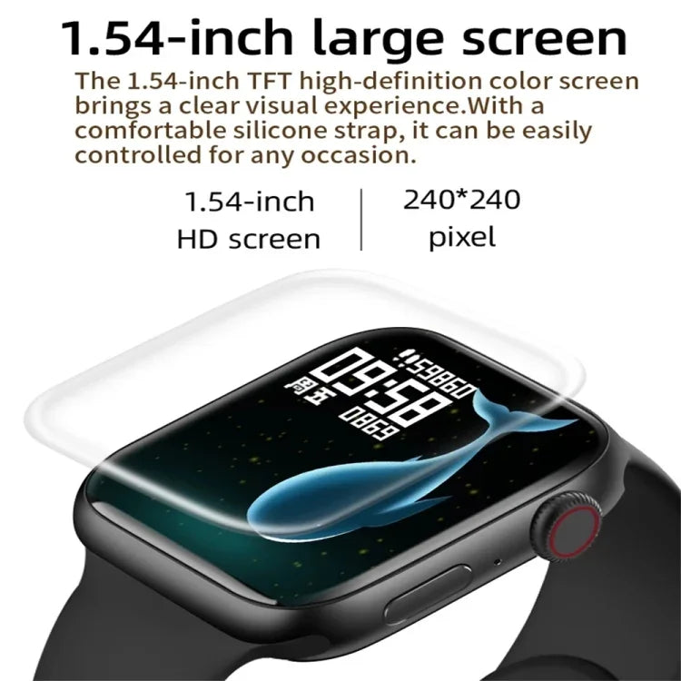 Montre connectée T500 Plus avec écran couleur de 1,44 pouce, compatible avec la surveillance de la fréquence cardiaque et de la pression artérielle.