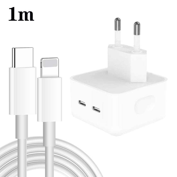 Chargeur PD 35W à double ports USB-C / Type-C avec câble de données Type-C vers 8 broches, prise EU, prise EU + câble 8 broches 1m