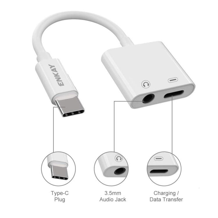 Câble adaptateur audio et de chargement ENKAY ENK-AT106 USB-C / Type-C vers jack 3,5 mm + Type-C pour casque