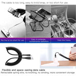 Câble de données de charge rapide pour téléphone portable télescopique à ressort de 1,5 m, USB vers 8 broches, USB vers Type-C, USB vers Micro USB