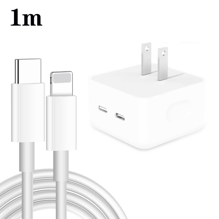 Chargeur 35W PD double ports USB-C / Type-C avec câble de données Type-C vers 8 broches, prise US, prise US + câble 8 broches 1m, prise US + câble 8 broches 1,5m, prise US + câble 8 broches 2m