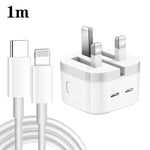 Chargeur 35W PD double ports USB-C / Type-C avec câble de données Type-C vers 8 broches, prise UK, prise UK + câble 8 broches 1m, prise UK + câble 8 broches 1,5m, prise UK + câble 8 broches 2m